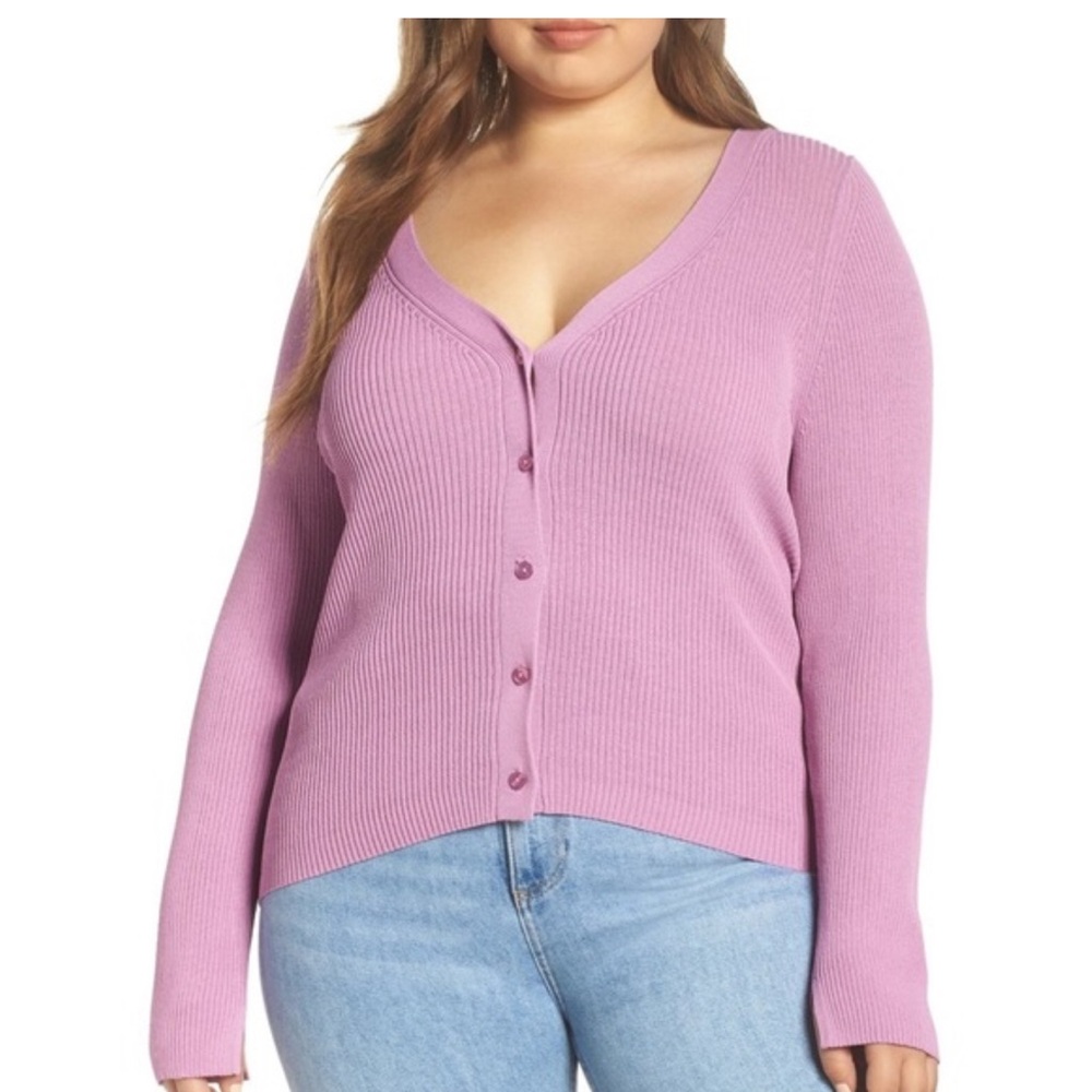 Leith Purple Reversible‎ V-Neck Ribbed Button Down Sweater